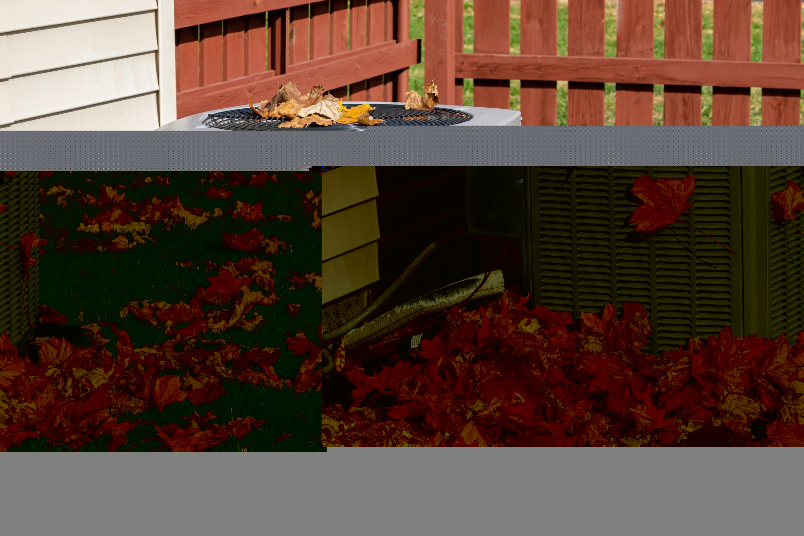 HVAC system outside with fall leaves